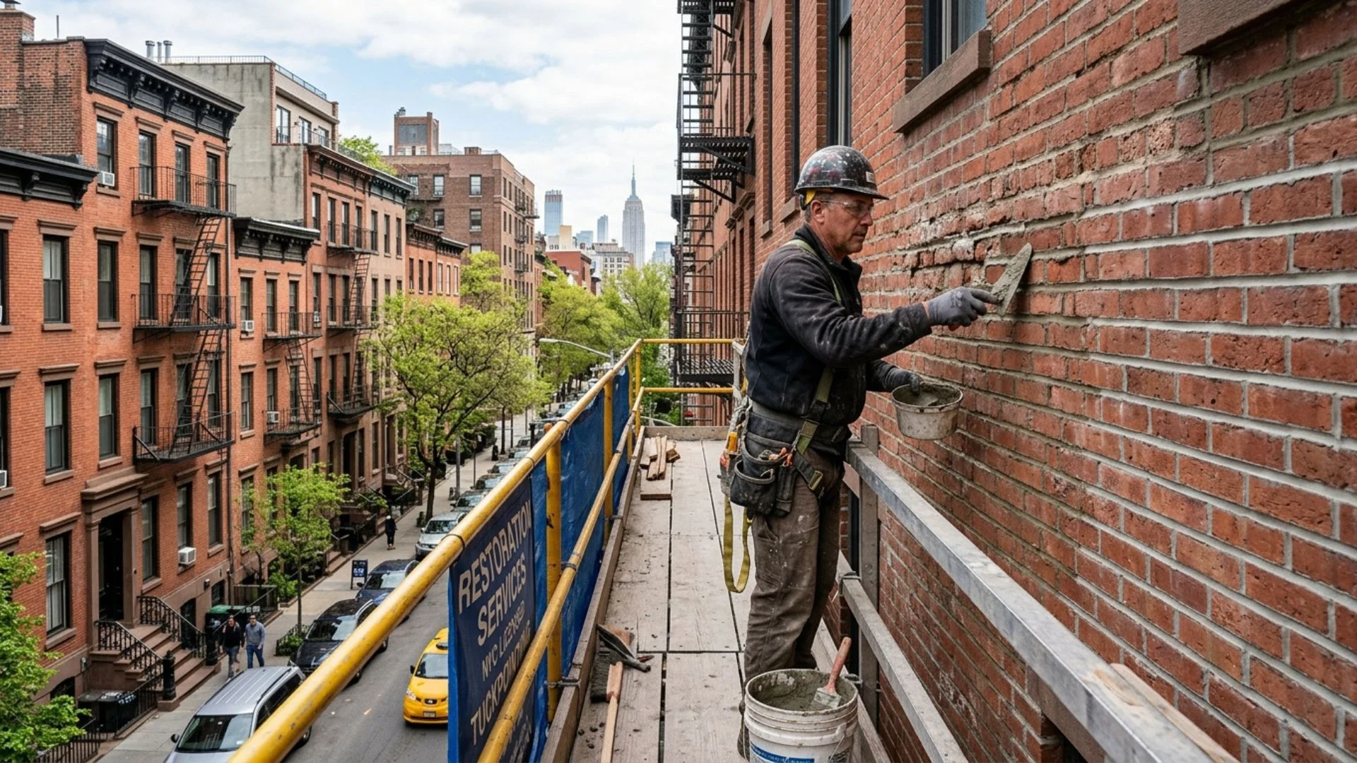 Masonry inspection and repair on a historic NYC building facade