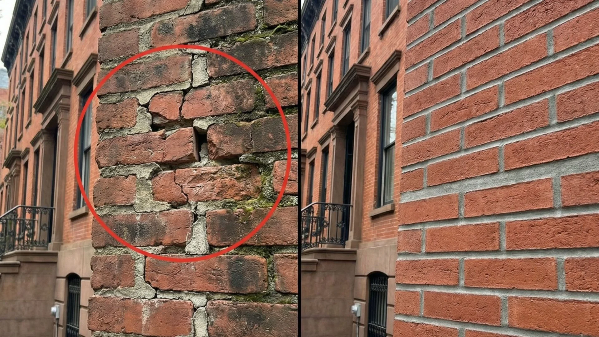 Weather-exposed parapet wall with deteriorated mortar joints